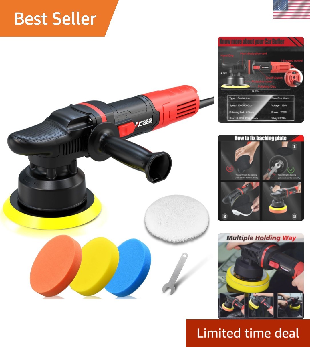 Car Buffer Polisher,6 inch Dual Action Polisher,Random Buffer Polisher kit wi...