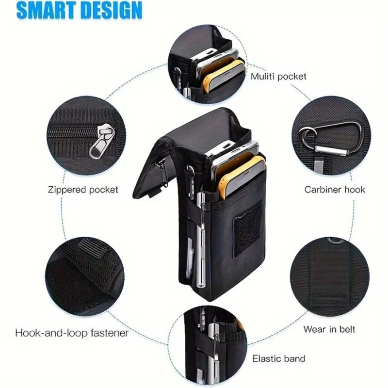 Black Large Screen Phone Belt Pouch Tactical Molle Waist Bag Coin Purse Carry
