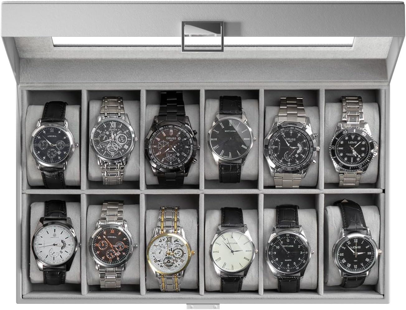 Watch Box Organizer, 2 Slot Watch Display Case With Glass Lid Mens Watch Case