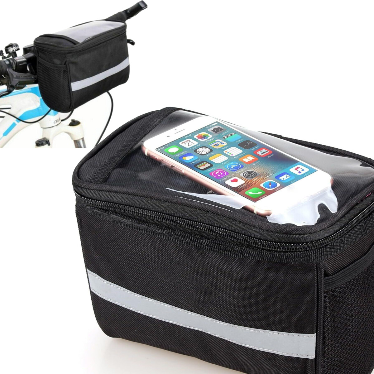 Bike Handlebar Bag Large Bicycle Front Storage Pouch Bag Waterproof Phone Holder