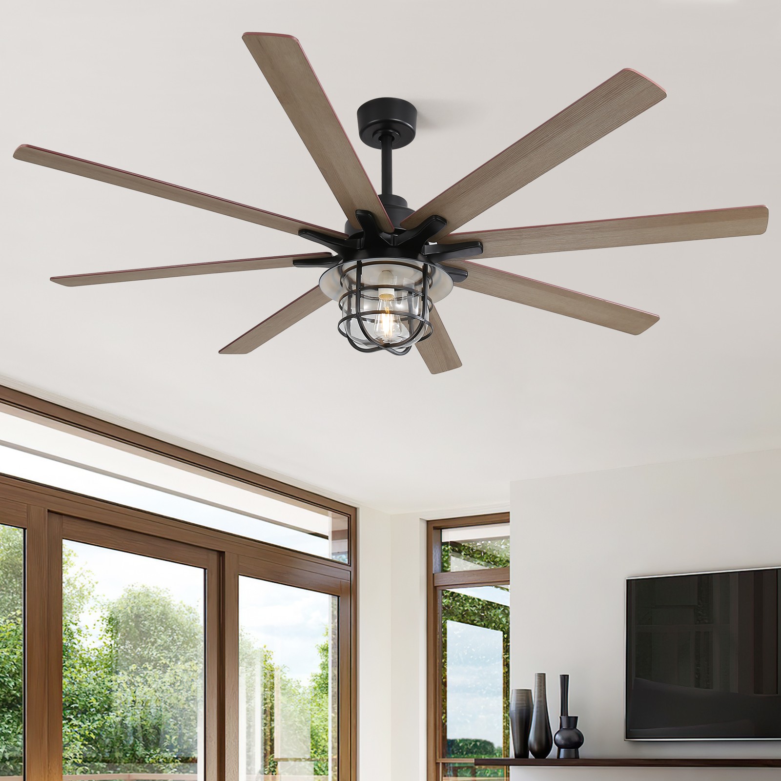 52/66 Inch Indoor Outdoor Ceiling Fans with Light & Remote Farmhouse Gazebo Fan