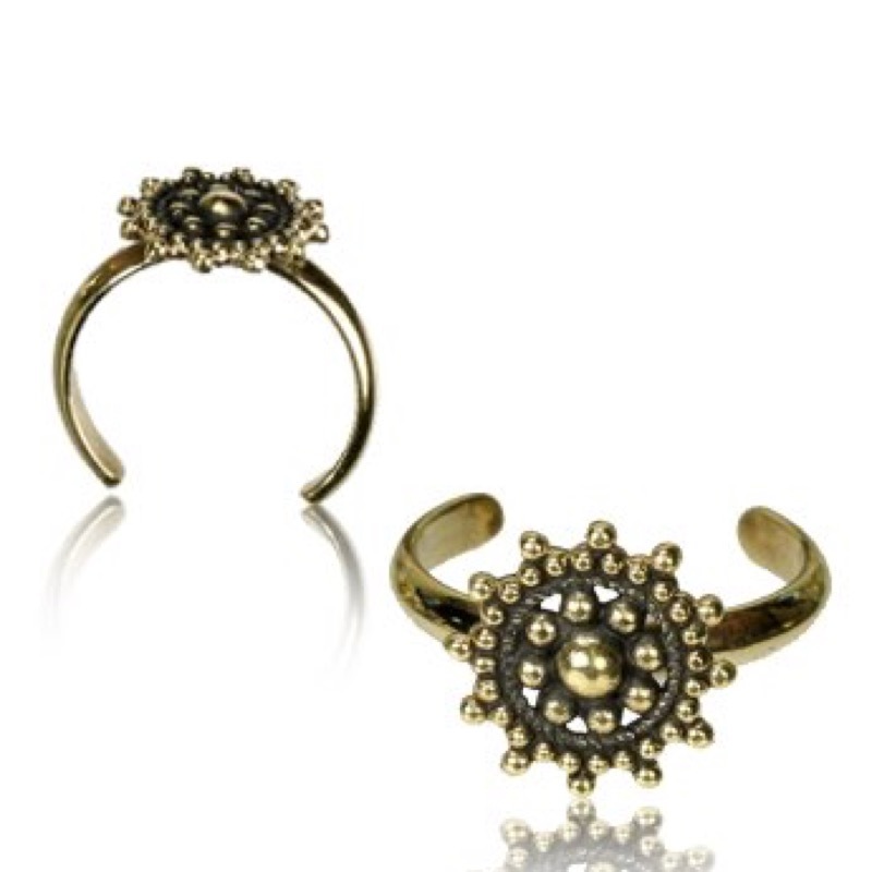 SOLID BRASS TRIBAL TOE RING ADJUSTABLE AFGHAN STYLE MID-RING ORNATE BOHO GYPSY