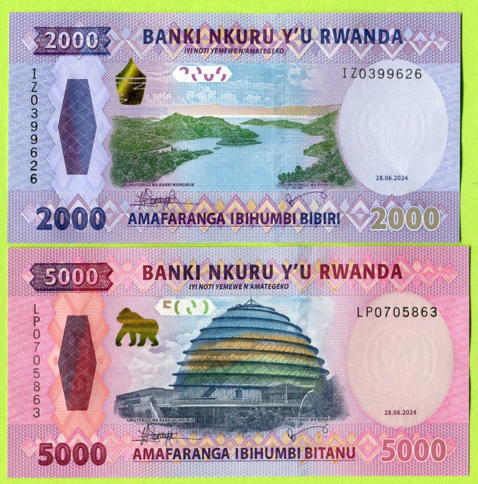 Rwanda 2000 & 5000 Francs 2024 P44 P45 UNC