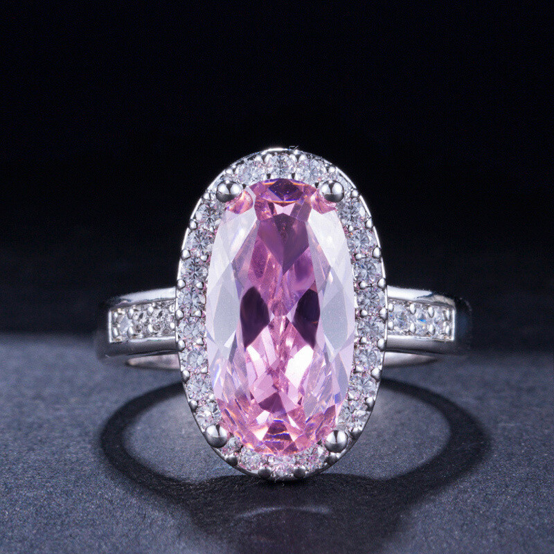 Gorgeous Big Oval Cubic Zirconia Wedding Ring Silver Plated Women Bridal Jewelry