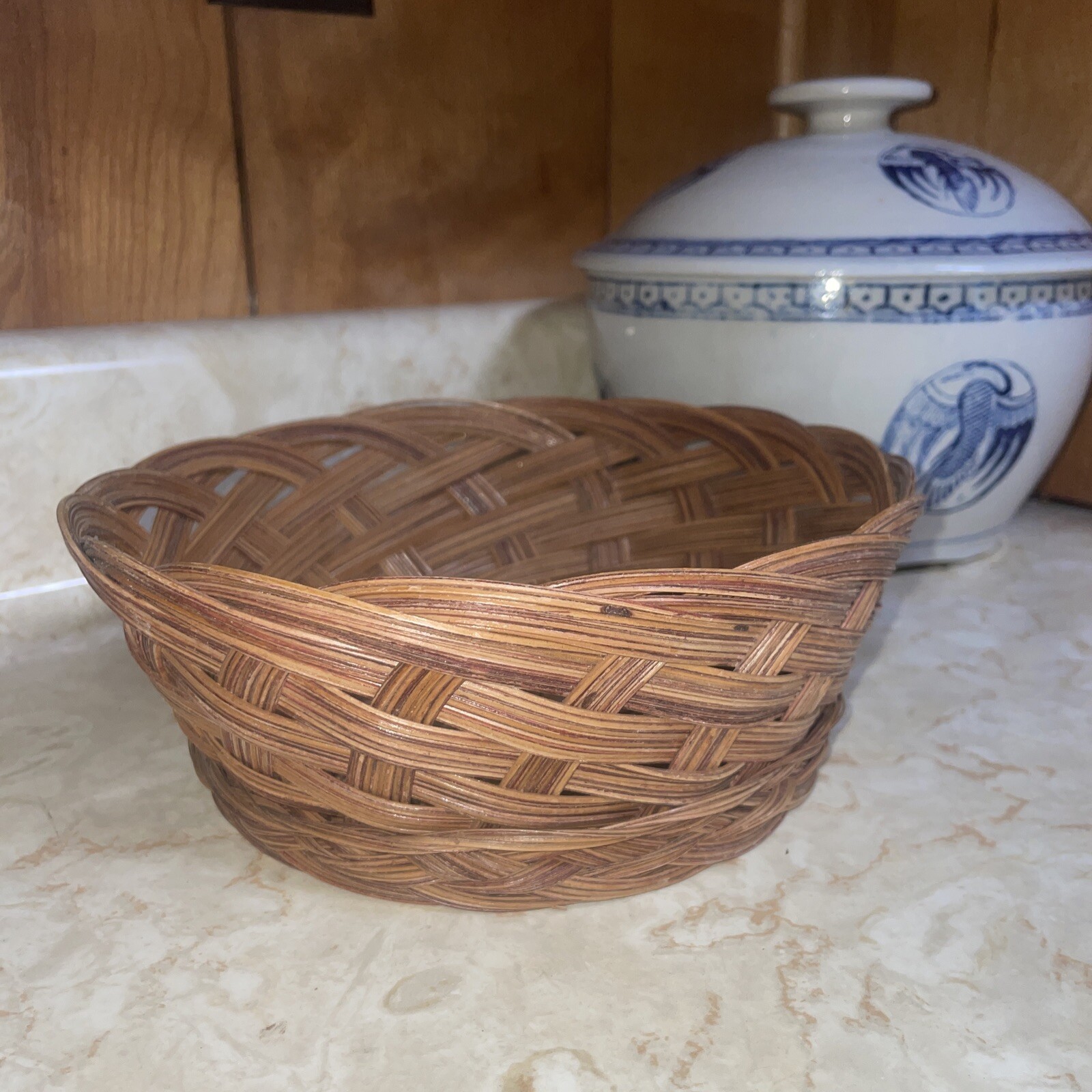 Perfect Vintage Rattan 8” Round Basket, 2 3/4” Deep