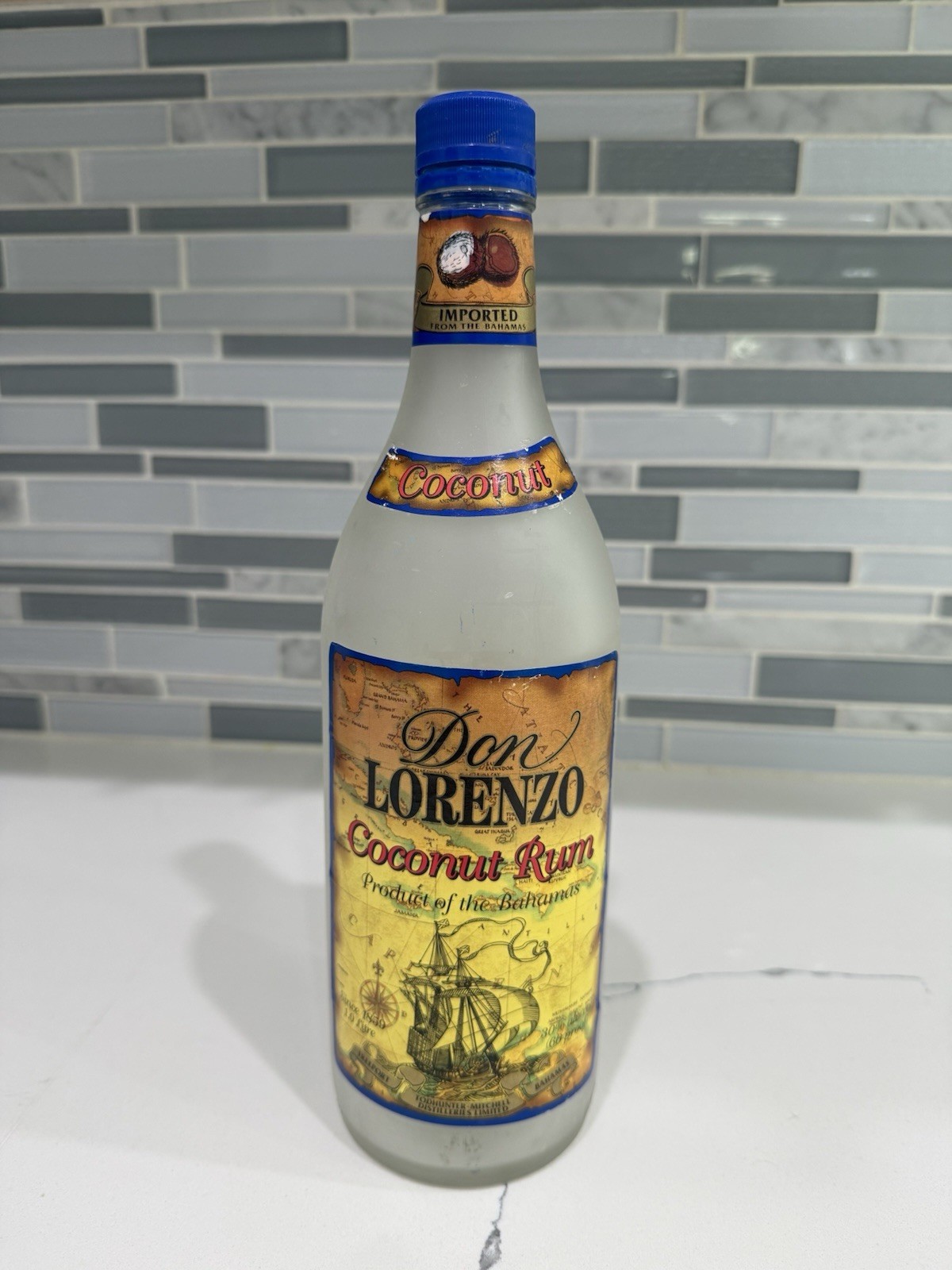 Don Lorenzo Coconut Rum Product of The Bahamas Empty Glass Bottle 1 Litre