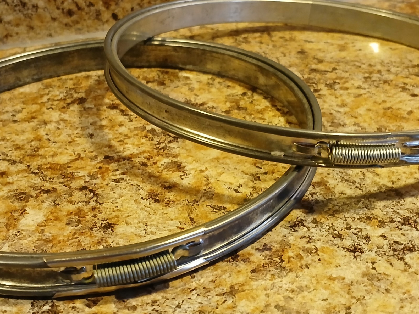 VTG Embroidery Hoops 6" Round Metal / Cork-Lined / Spring Tension / Set of 2 USA