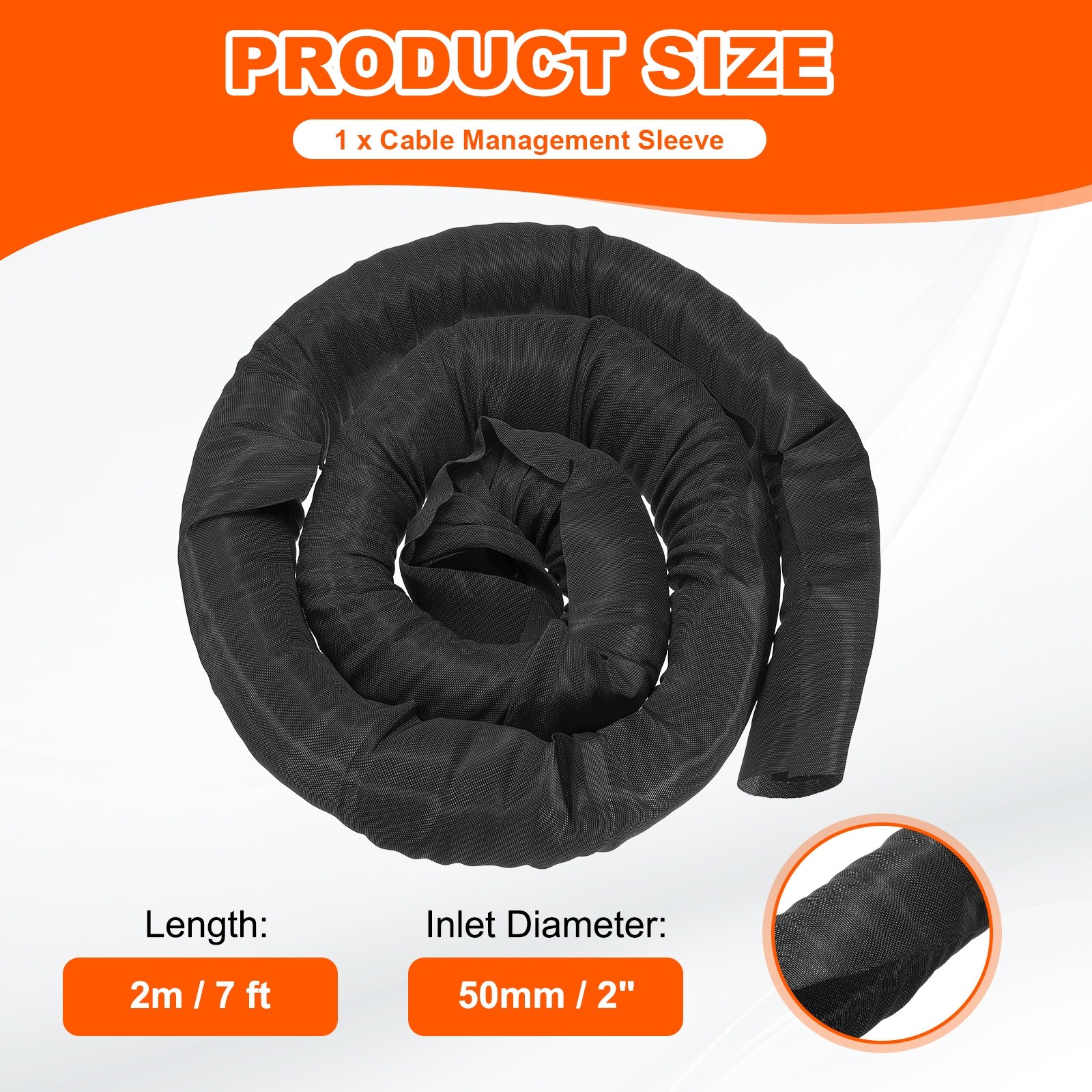 Wire Split Braided Cable Management Sleeve, Black (2" - 7 Feet)