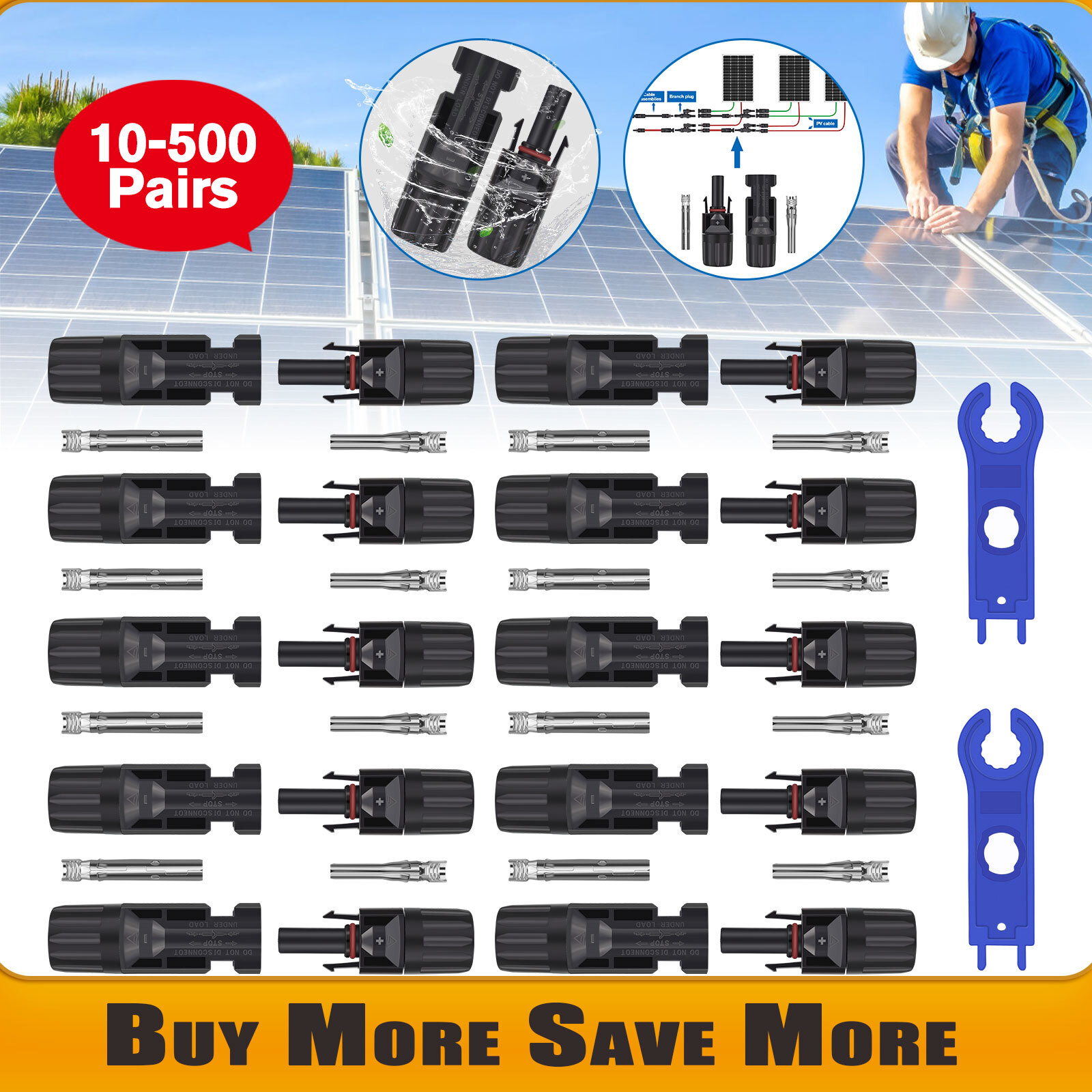 Solar Panel Cable Connector Set Waterproof Male Female M/F Wire 10-14AWG US
