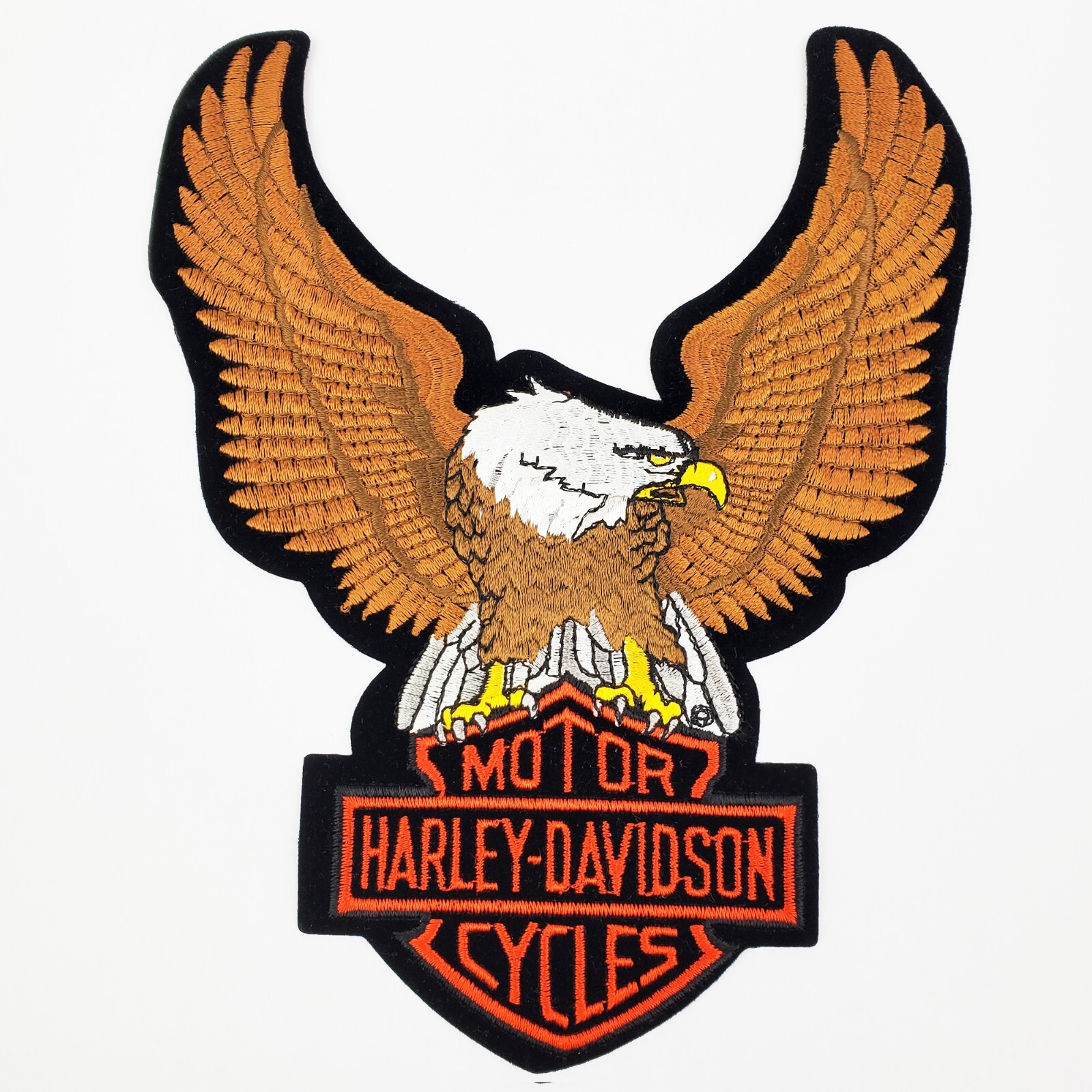Harley Davidson Vintage Patch 90s Eagle Up Wing Bar Shield 8x10" Iron On NOS