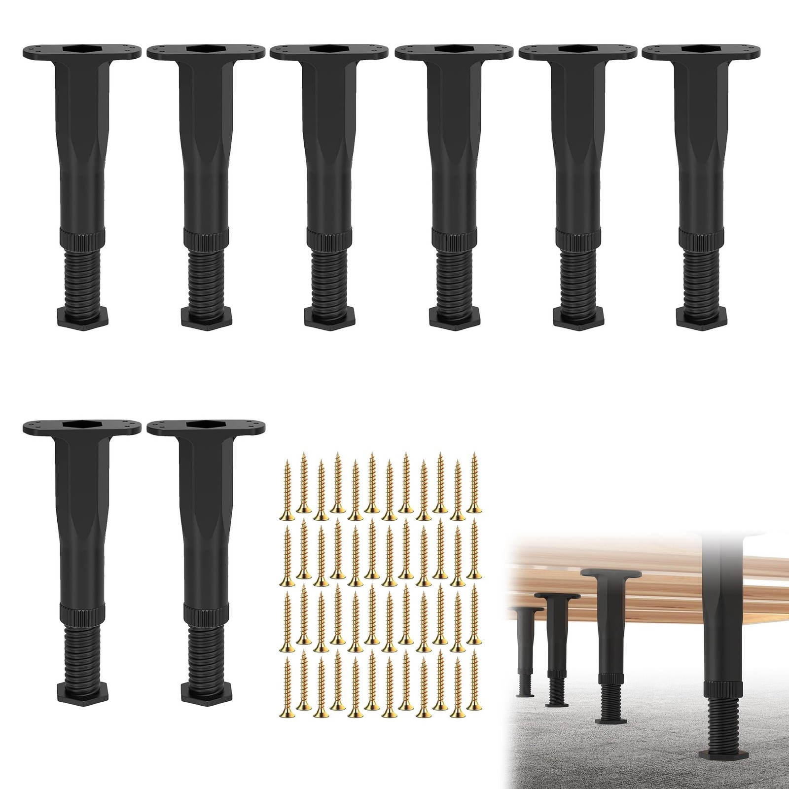8 Pcs Adjustable Bed Frame Legs 8.2-14.7 Inch Height Bed Leg with Screws Heav...