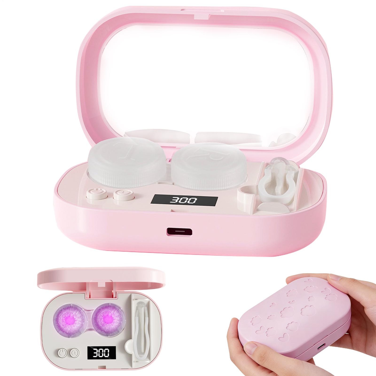 Ultrasonic Cleaner Contact Lens & Eyeglass Cleaning Case Portable Electric