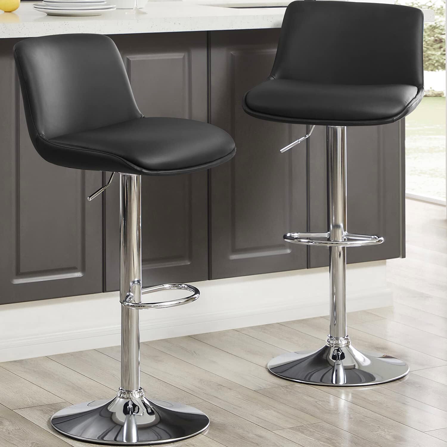 MINCETA Bar Stools,Modern Upholstered Swivel Stool,Adjustable Height 24" to 34".