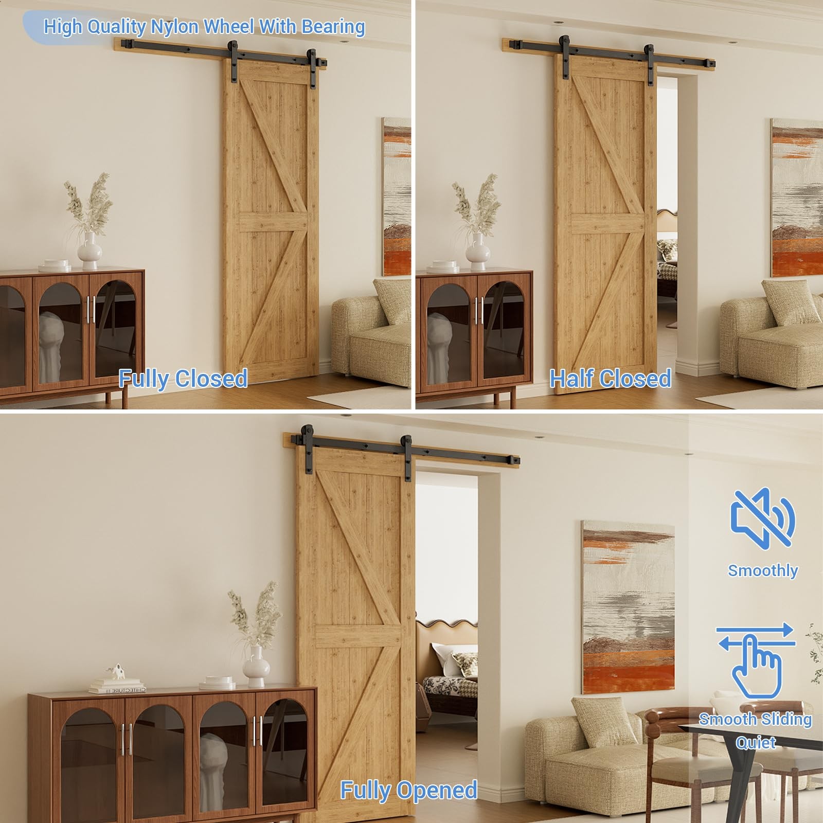 CCJH 6FT Heavy Duty Sturdy Sliding Barn Door 6ft for 1 Door, I Shape Roller