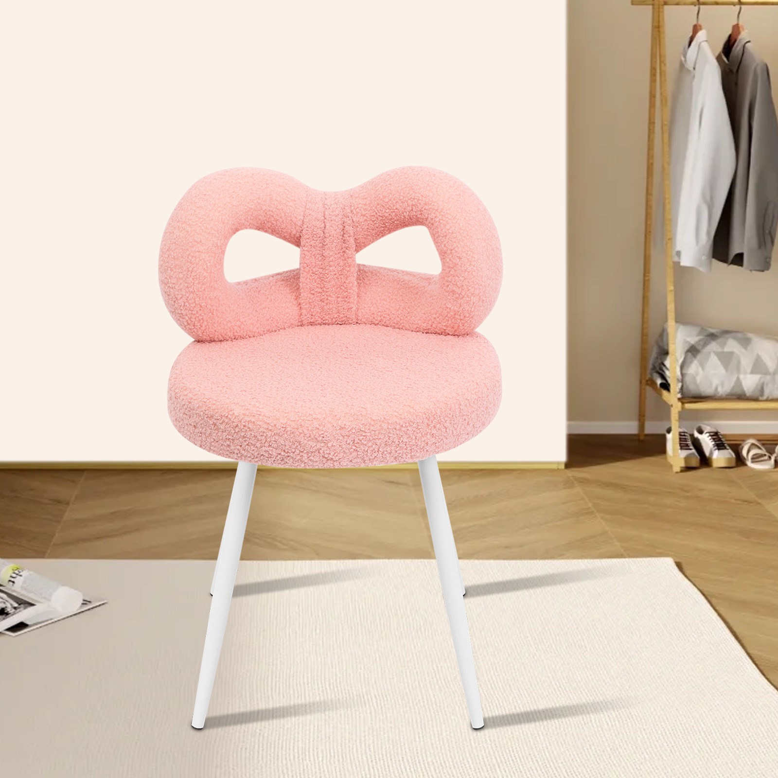 Modern Cute Bow Backrest Chair Vanity Stool Bedroom Make-up Chair Upholstered