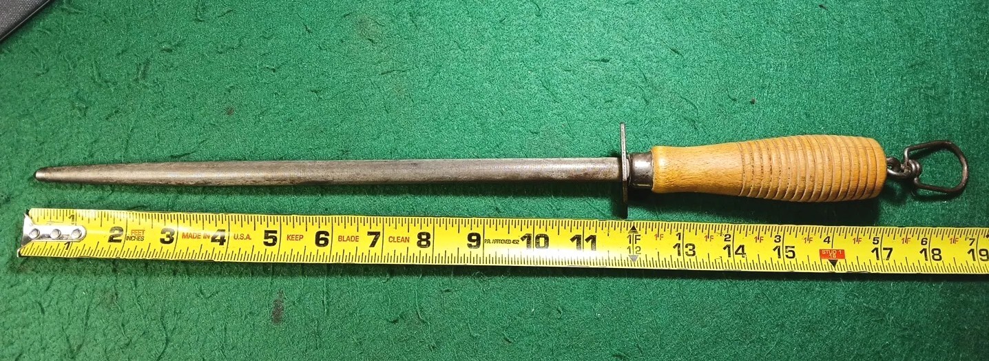 Vtg True-Edge Ontario Knife Co. Sharpening Rod, 12" W/ Wood Handle