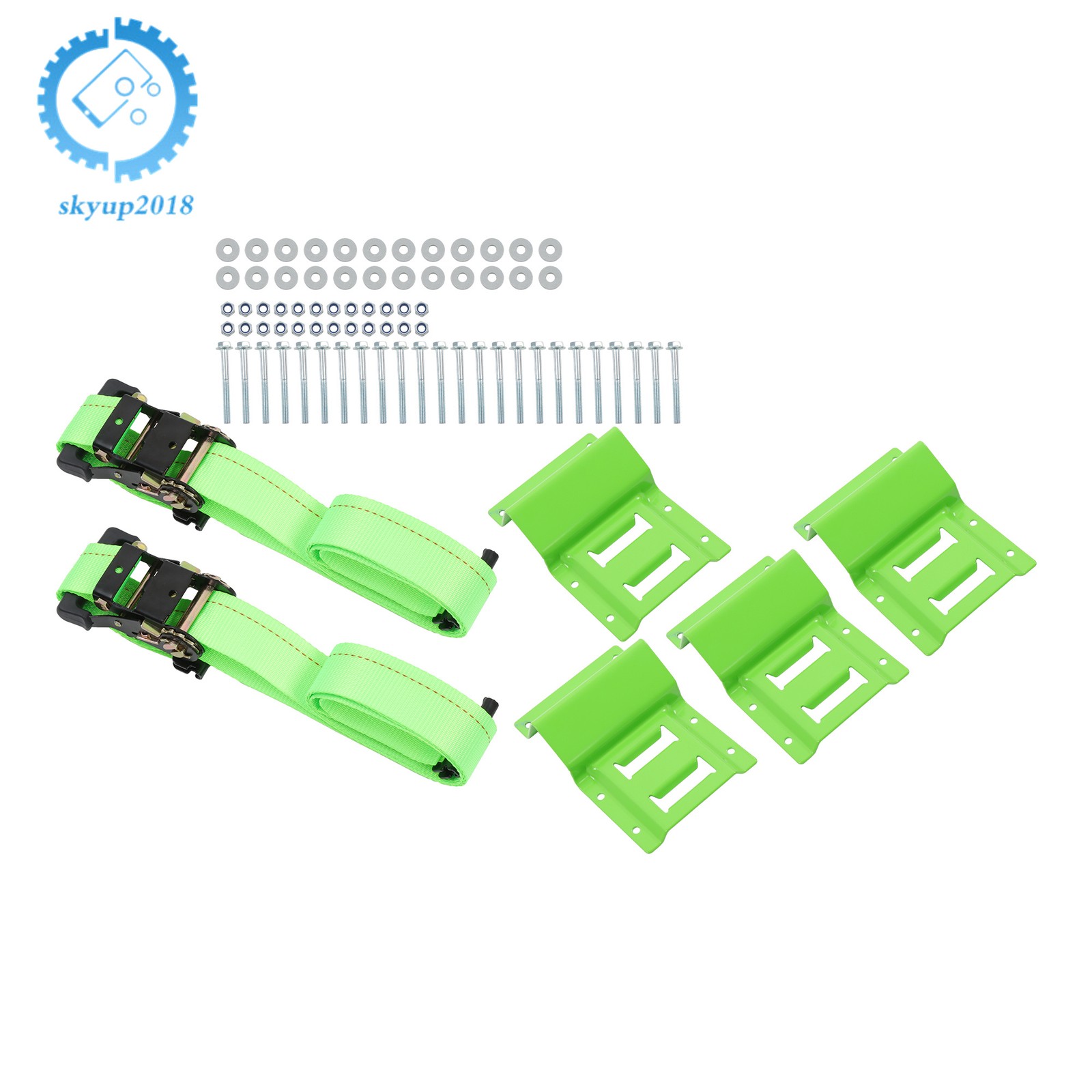 Green Wheel Chock And 6ft Ratchet Strap Kit For E Track System ATV UTV Tractors