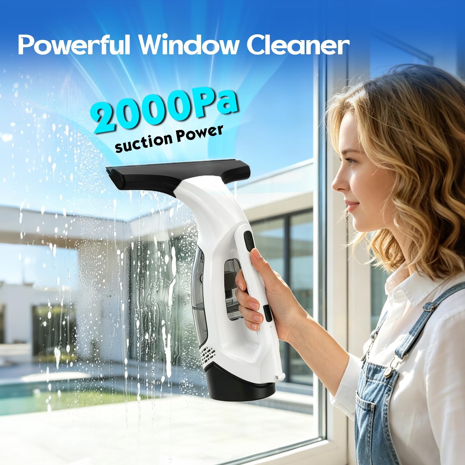 Cordless Window Vacuum Squeegee 2000Pa Electric Cleaner Glass Shower