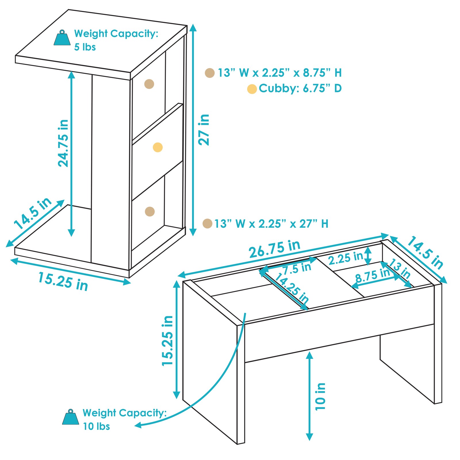 2-in-1 Multi-Use Accent Side Table - White by Sunnydaze