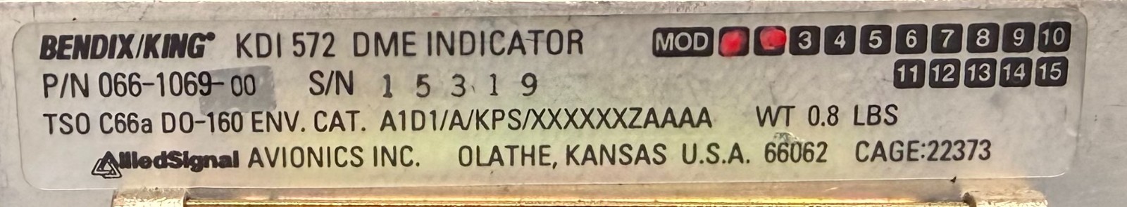 DME Indicator KDI572 066-1069-00 Removed Working