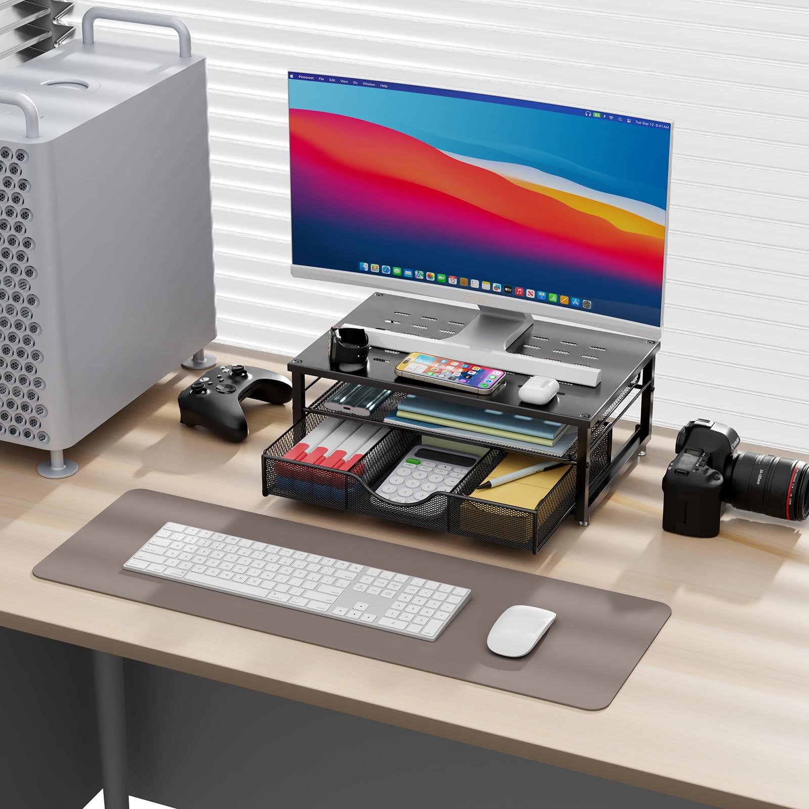 Monitor Stand Riser with Drawer - Desk Organizer for Office & Classroom