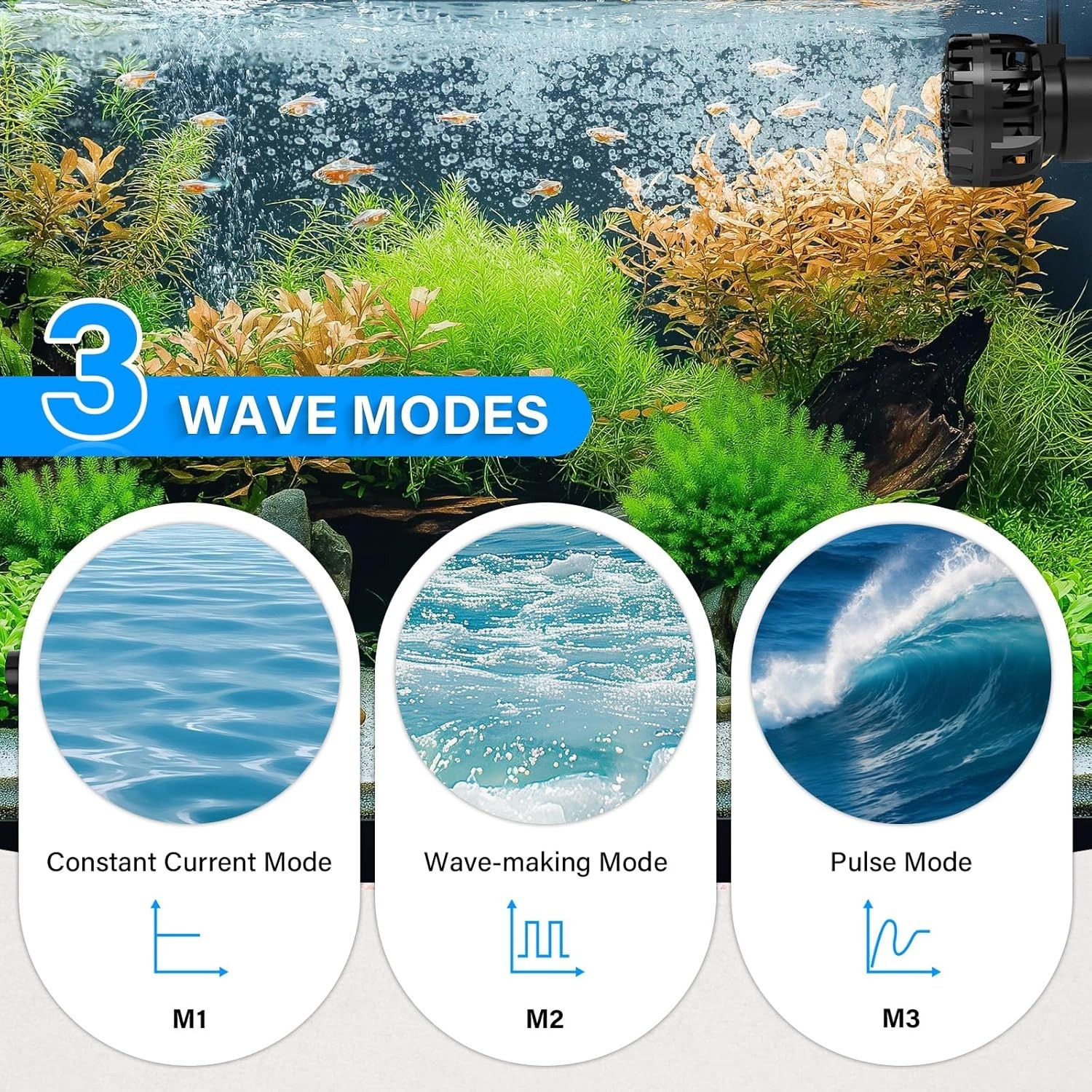 Aquarium Wave Maker 660 GPH for 5-10 Gallon Tanks - Silent & Efficient