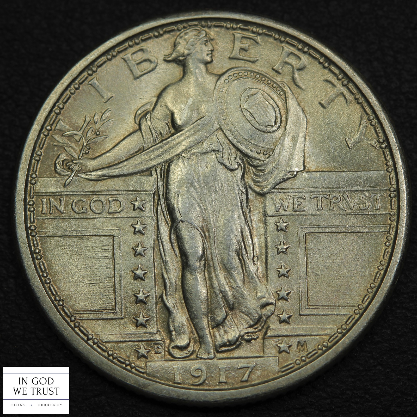 1917 D Type 1 FULL HEAD Standing Liberty Silver Quarter 25C (MS BU+ FH)