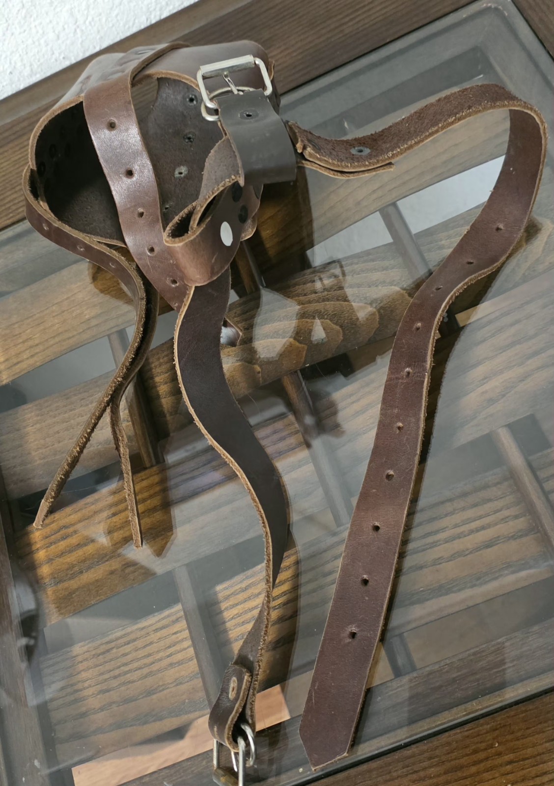 Genuine Leather Dog Muzzle Basket Style Adjustable Brown Large