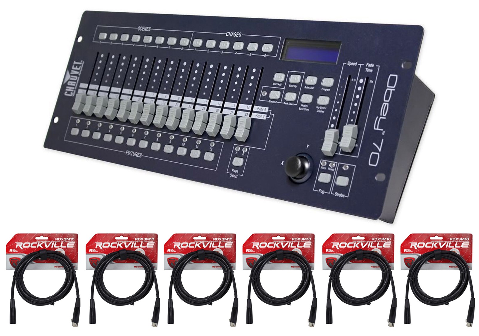 New! Chauvet DJ OBEY 70 Light/Fog DMX Lighting Controller+(6) 10 ft. DMX Cables