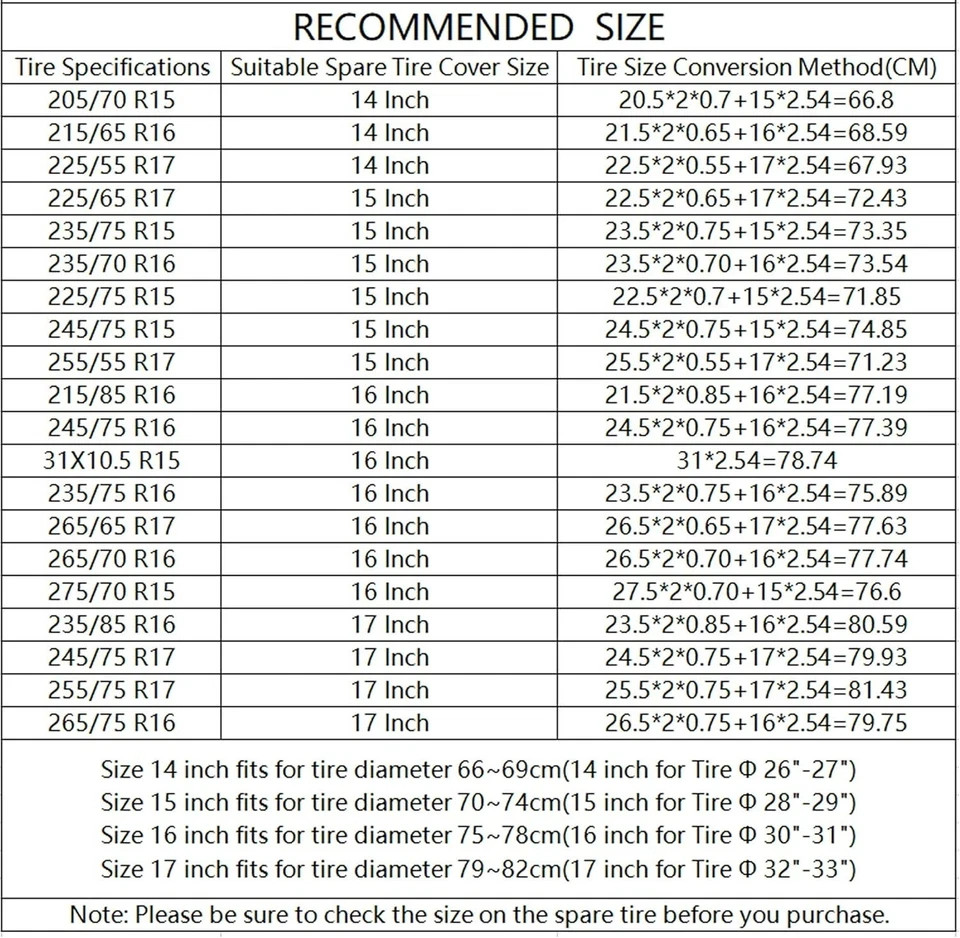 16 Inch Spare Tire Cover,Universal Fit for Vehicle, Wheel Diameter 30"- 31 Black