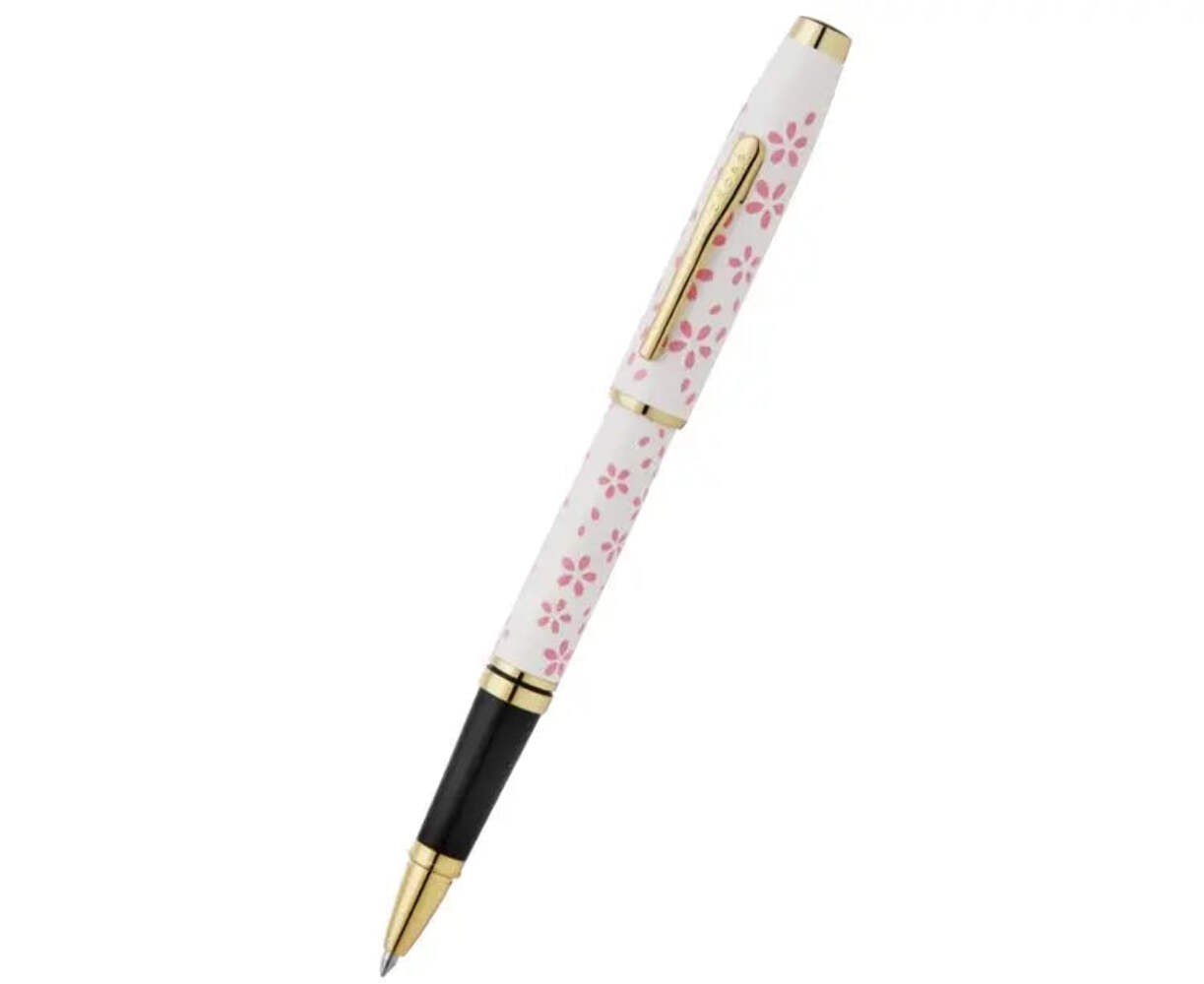 Cross Coventry Cherry Blossom Pearl White Lacquer Finish and Gold Rollerball Pen