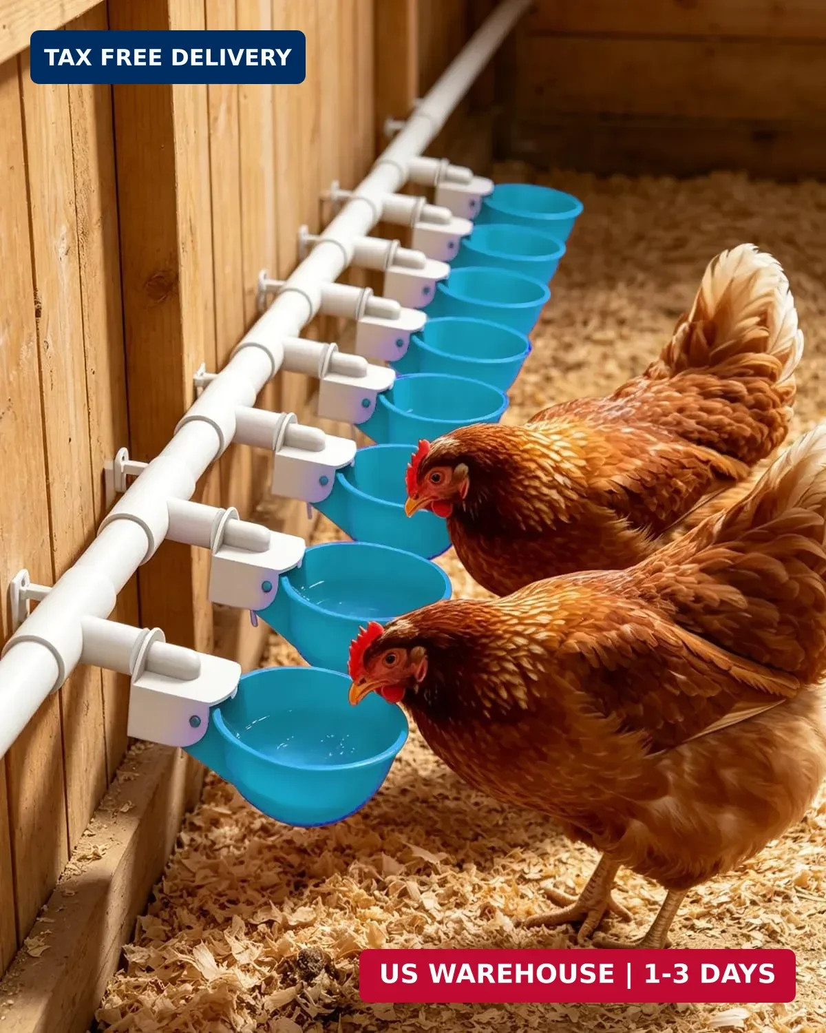 Chicken Waterer Cups (8 Pack) with 3/8" Drill Bit - Light Blue | Automatic Poult