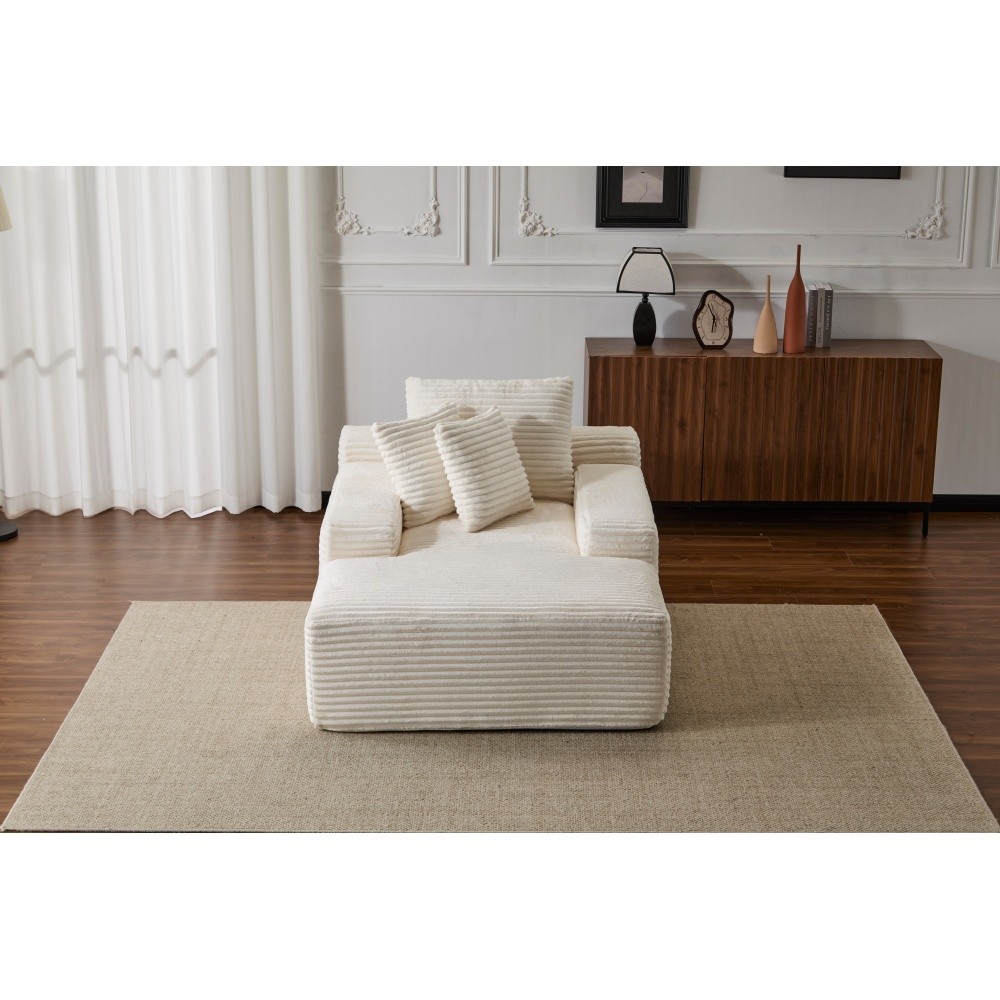 Oversized Chaise Lounge Chair, Plush Sleeper Daybed Corduroy Sofa White