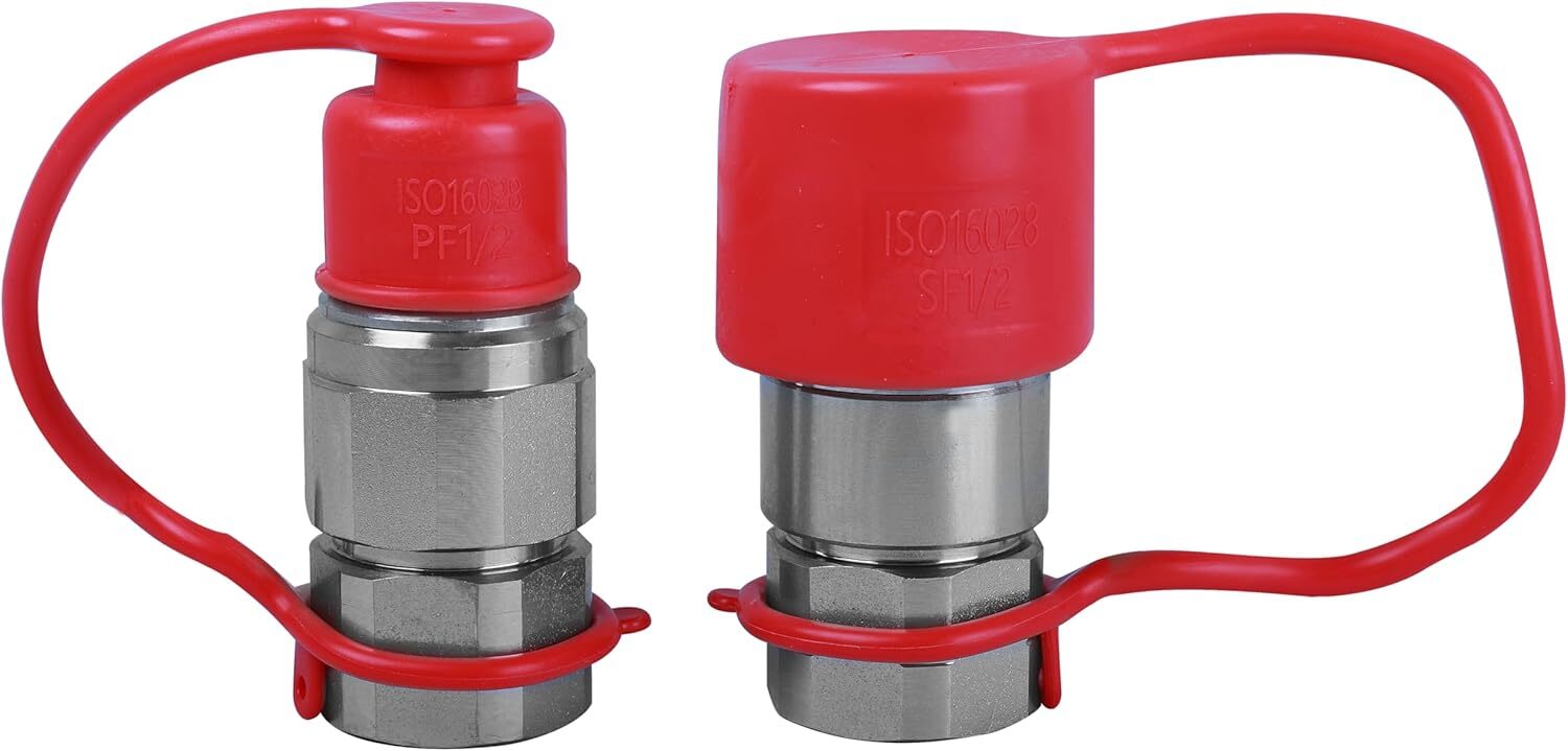 2Sets Flat Face Hydraulic Quick Connect Coupler Set, 1/2" Body x 1/2″ NPT Thread