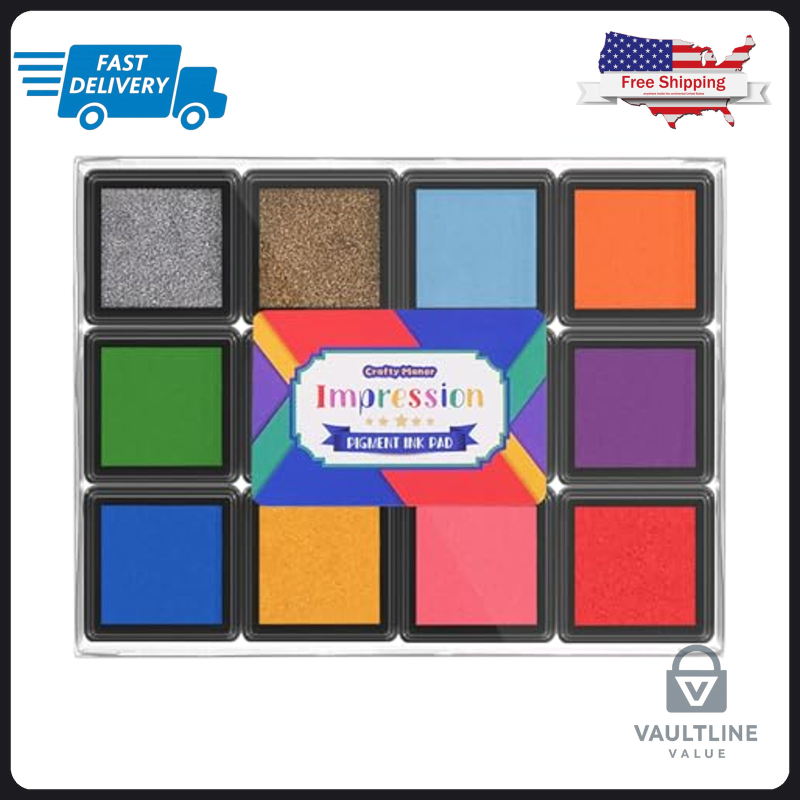 12 Color Mini Pigment Ink Pad Set for Rubber Stamps and Scrapbooking