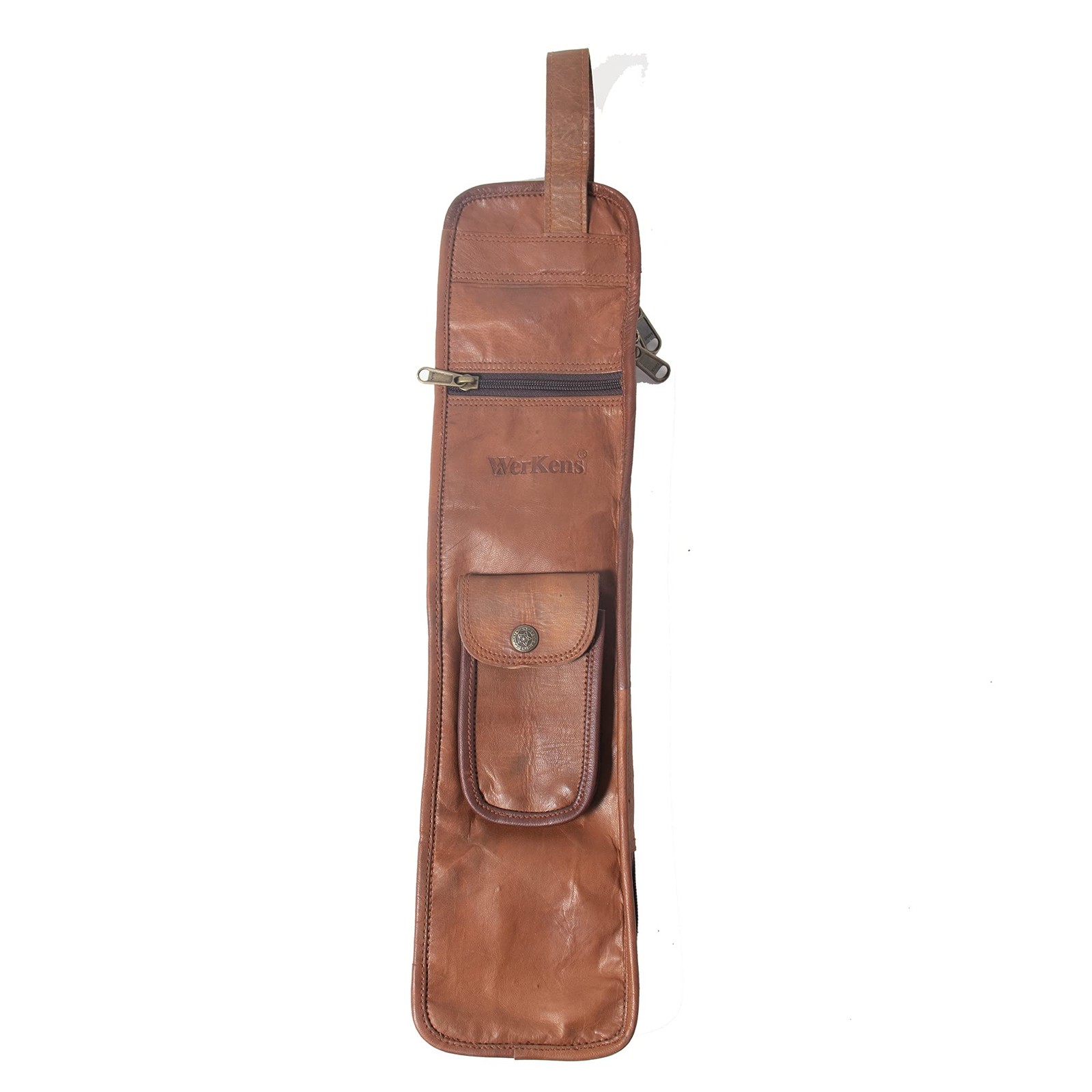 Leather Drumstick Bag Floor Tom Hooks Holds 45 Pairs Mallets Brushes Brown