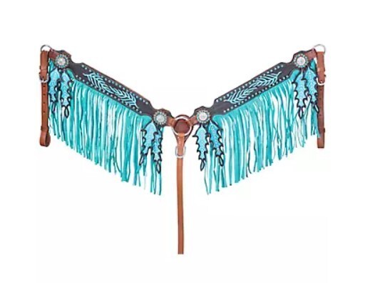 Beautiful Tough 1 Keely Breast Collar with Fringe Medium Oil with Teal
