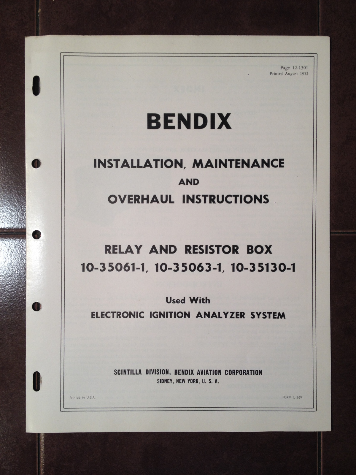 Bendix Relay-Resistor Install, Service OHC Manual used with Elect Ign Analyzers