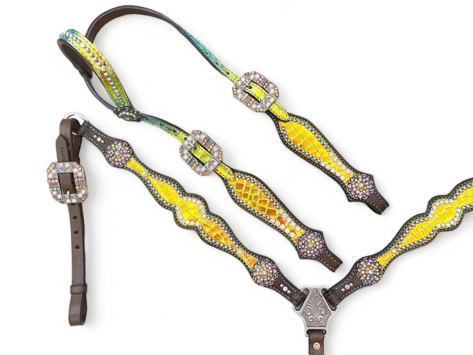 Genuine Leather Western Headstall Breast Collar tack Set for Horse Decorated