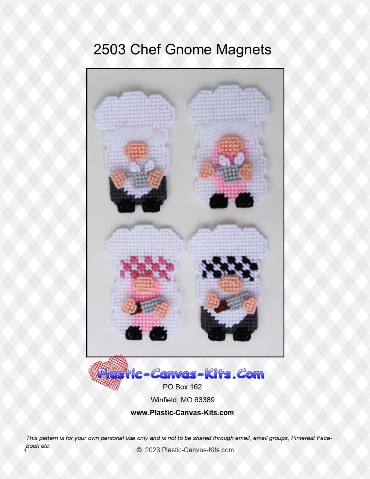 Chef Gnome Magnets-Plastic Canvas Pattern or Kit