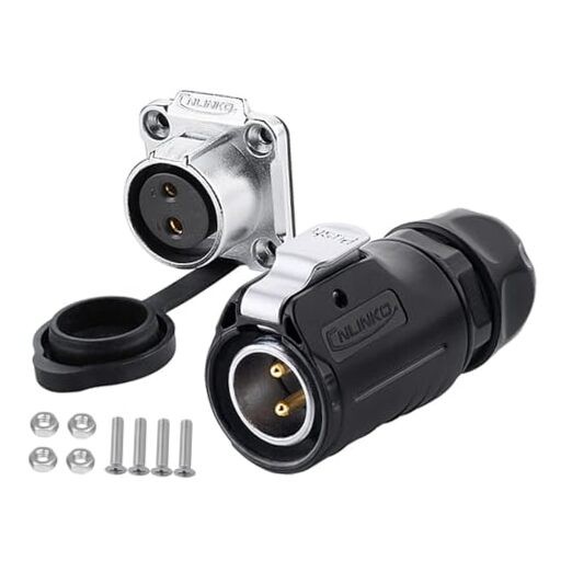 LP20 Series Waterproof Connector, IP68 Fast Locking 2 PIN Black/4-Hole Socket