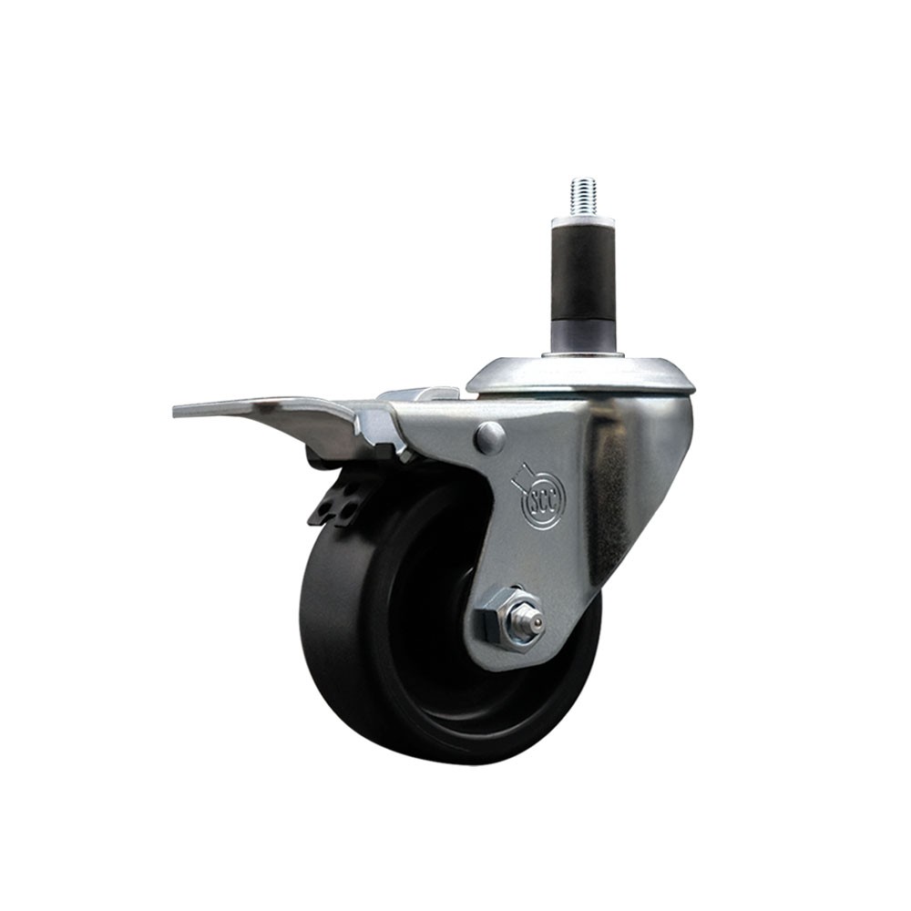 3 Inch Polyolefin Swivel 1-1/4 Inch Expanding Stem Caster Total Lock Brake SCC