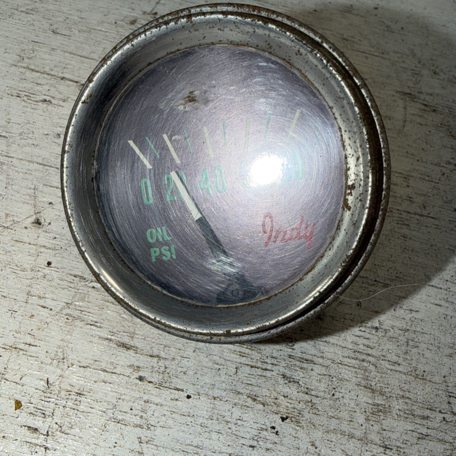 Vintage Indy Car Truck Rat Rod Hot Rod Chrome Green Oil Pressure Gauge 80 PSI