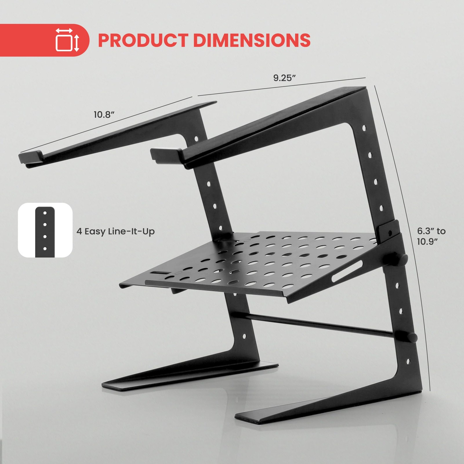Pyle DJ Laptop Stand with Storage Shelf, Portable Adjustable Computer Black