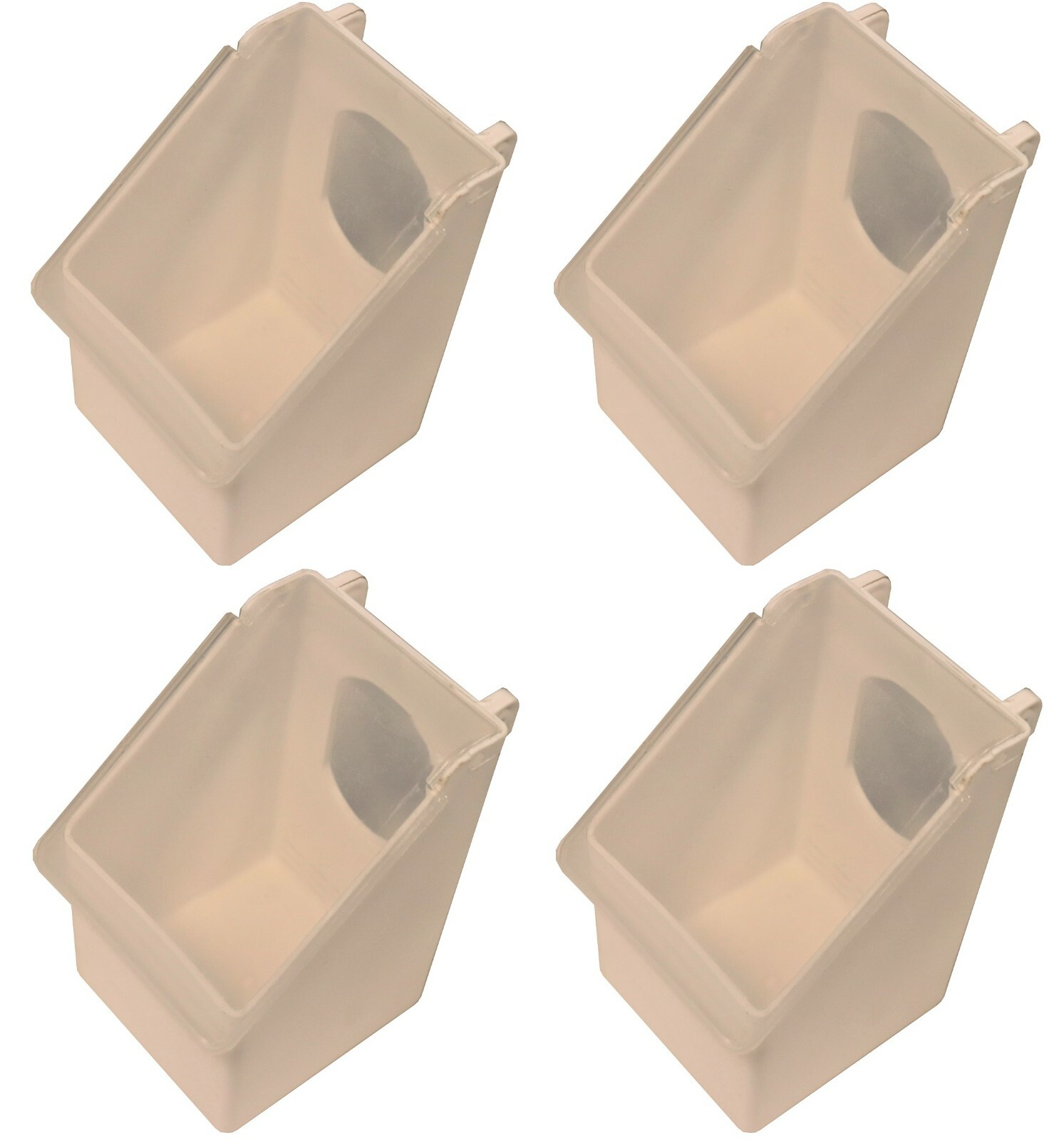 4 PACK OF 1 HOLE PLASTIC QUAIL PIGEON DOVE BIRD OUTSIDE OF CAGE MOUNT FEEDERS