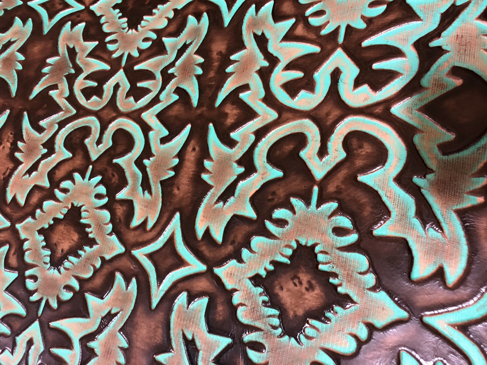 Embossed Leather Laredo Turquoise Brown, Custom Cuts, Leather Sheets Emboss