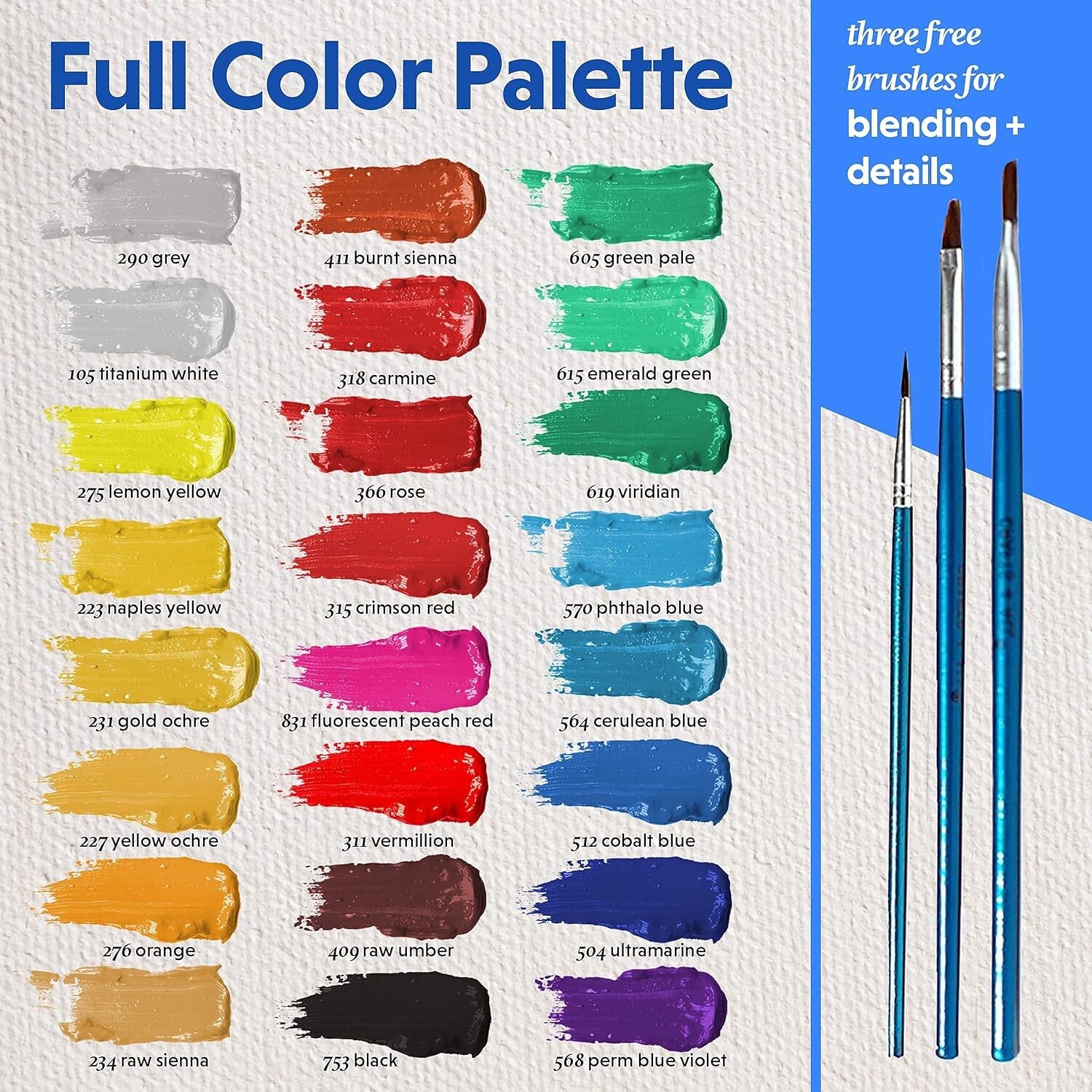 Acrylic Paint Set for Adults and Kids -24 Pack of 12Ml Paints with 3 Art Brushes