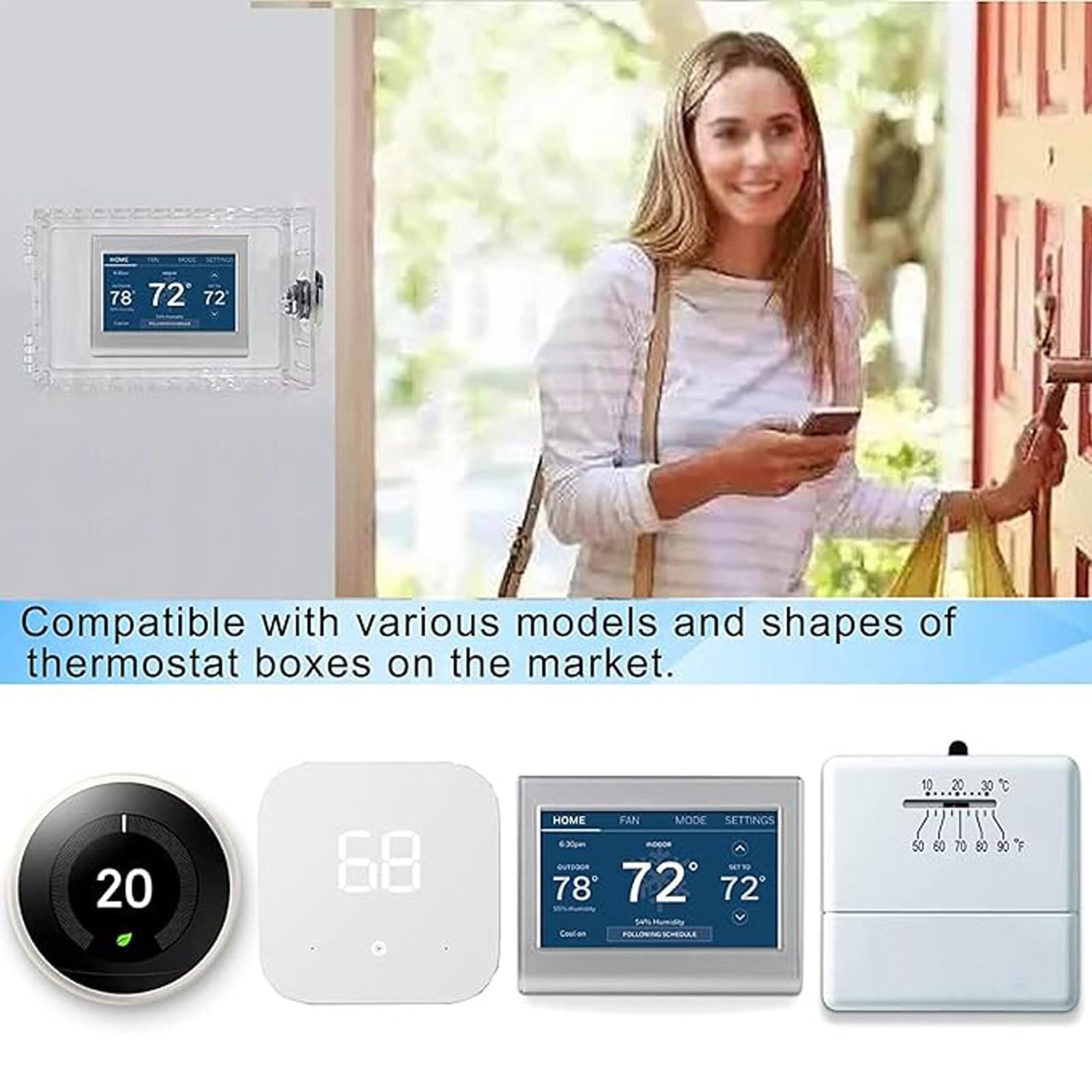 Universal Thermostat Lock Box with Key,Clear Large Cover for...