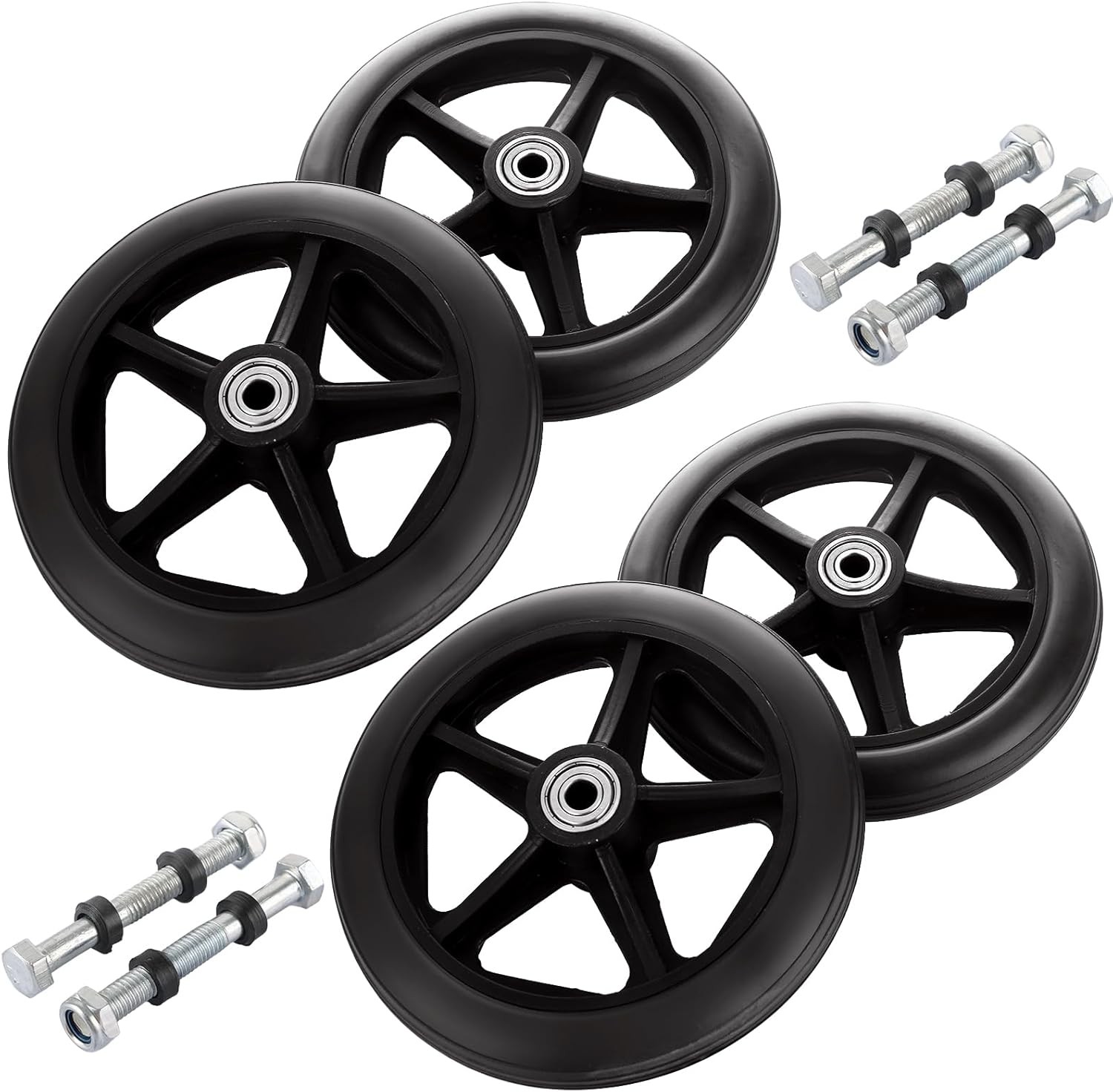 4 Pcs 6 Inch Walker Wheels Replacement, Solid Wheelchair Front Wheels, Anti-Slip
