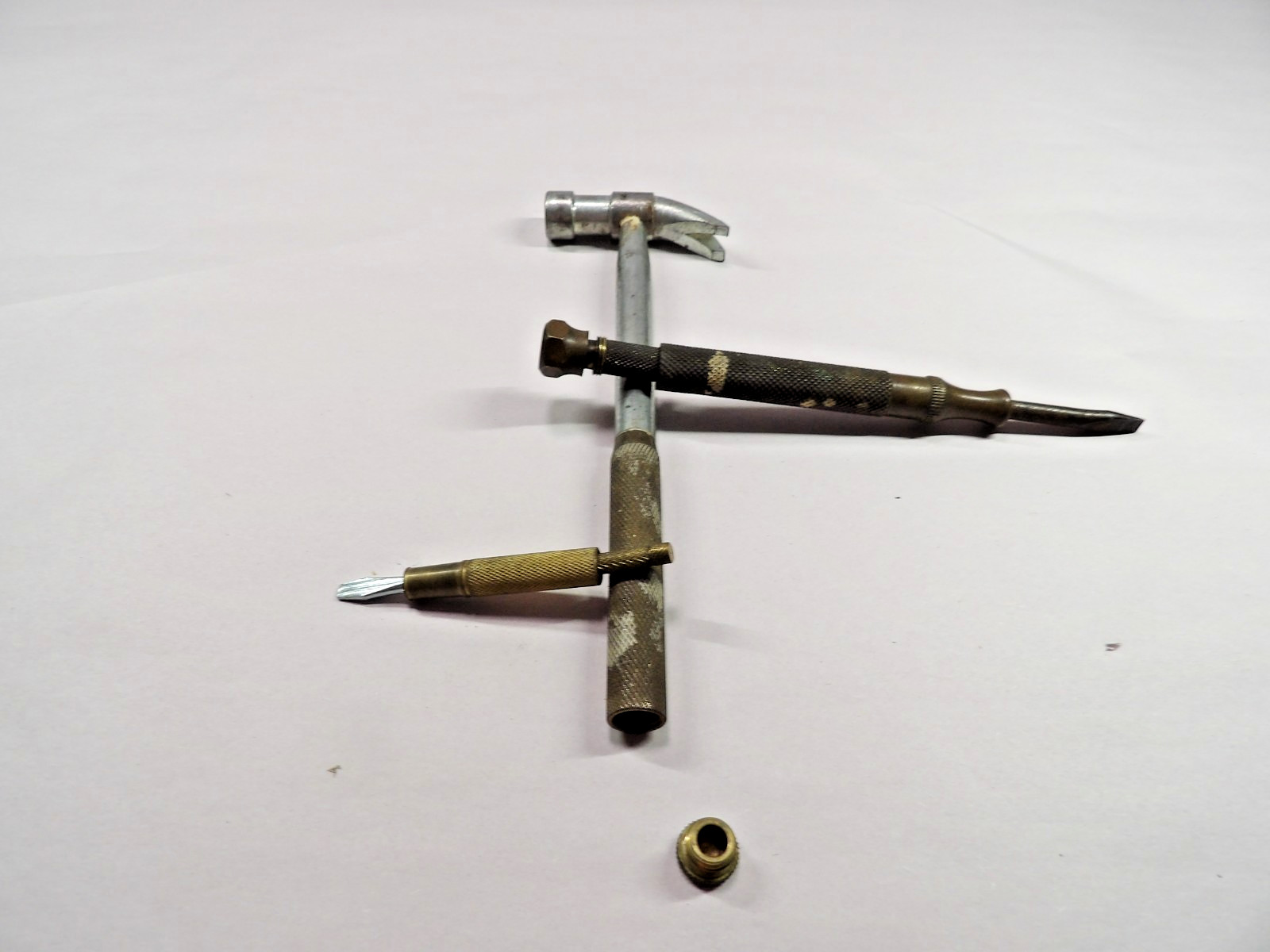 Small Claw Hammer Brass Handle & Hidden Screwdrivers Plus 2nd Brass Screwdriver